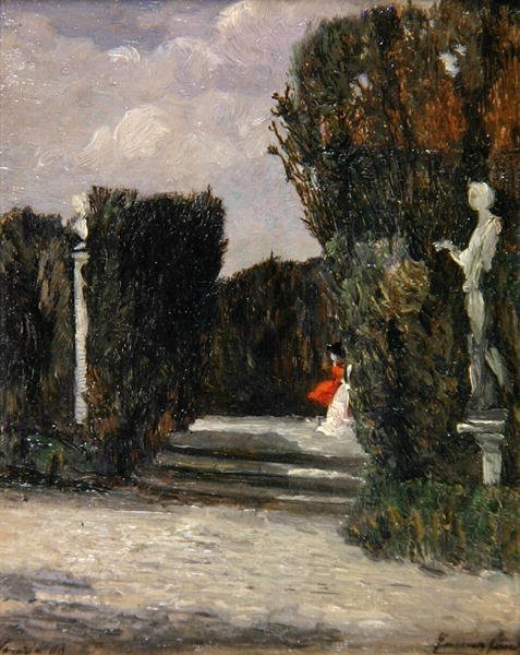 Villa Albani, Rom (olie på panel) af Emma Ciardi