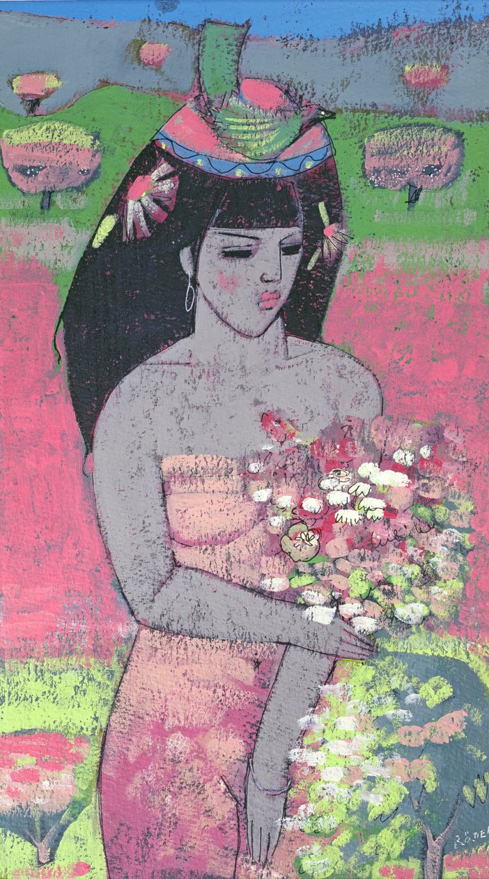 Klædt som Flora (olie om bord) af Endre Roder