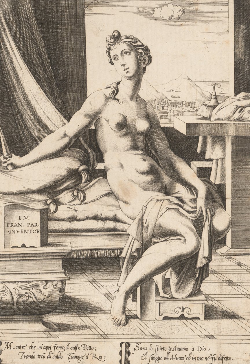 Lucretia forbereder sig på at dræbe sig selv, ca. 1542. af Enea Vico