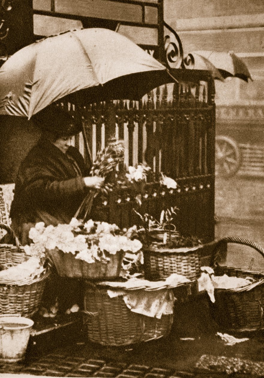 En blomstersælger hos Piccadilly Circus (sepia-billede) af English Photographer