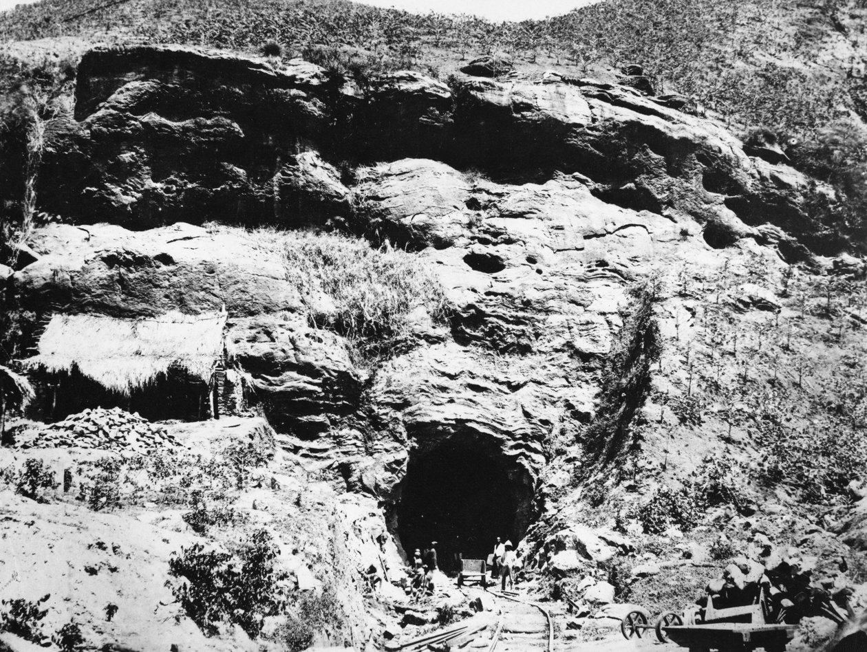 Konstruktion af en tunnel på Colombo-Kandy Railway, ca. 1860