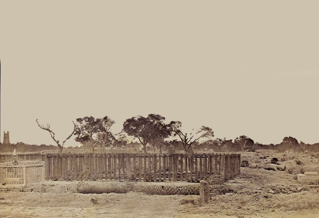 Indisk landskab, ca. 1858 (sepia foto) af English Photographer