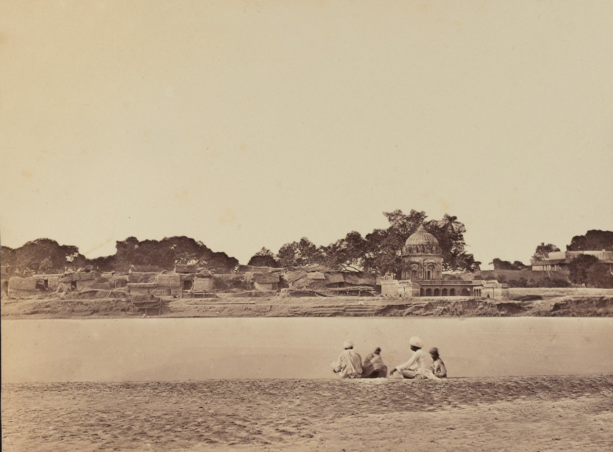 Landsby ved en flod, ca. 1858 (sepia-billede) af English Photographer
