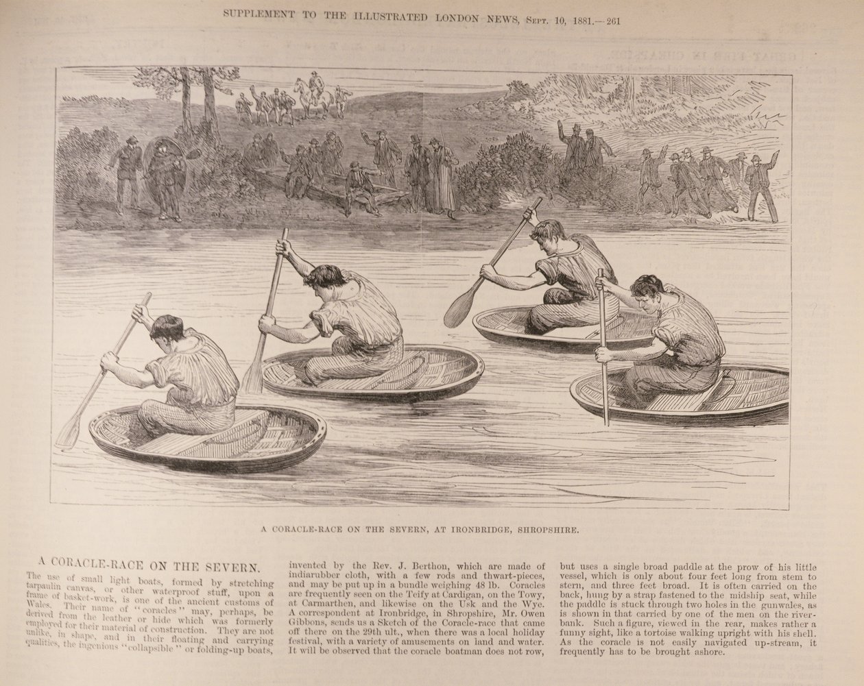 A Coracle Race på Severn ved Ironbridge, Shropshire, fra 