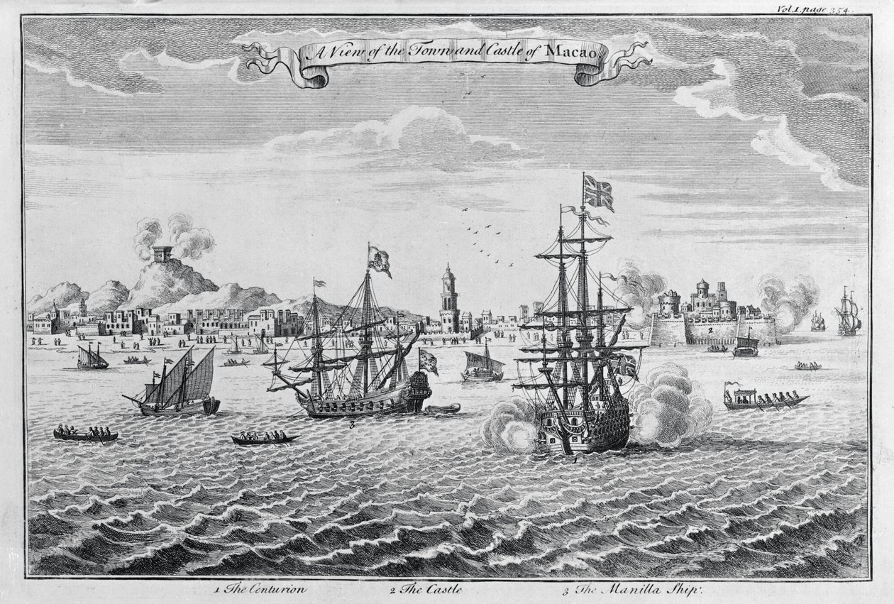 Udsigt over byen og slottet i Macao, ca. 1708 af English School
