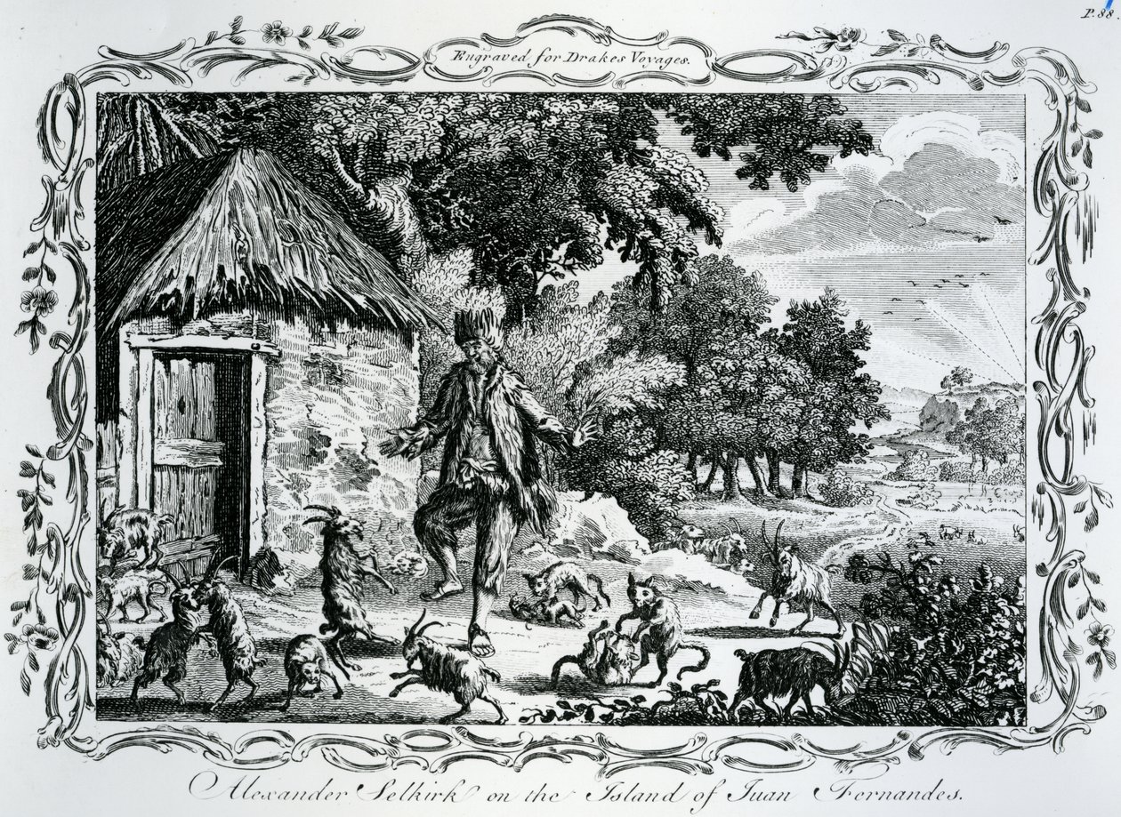 Alexander Selkirk på øen Juan Fernandez, udgivet i 