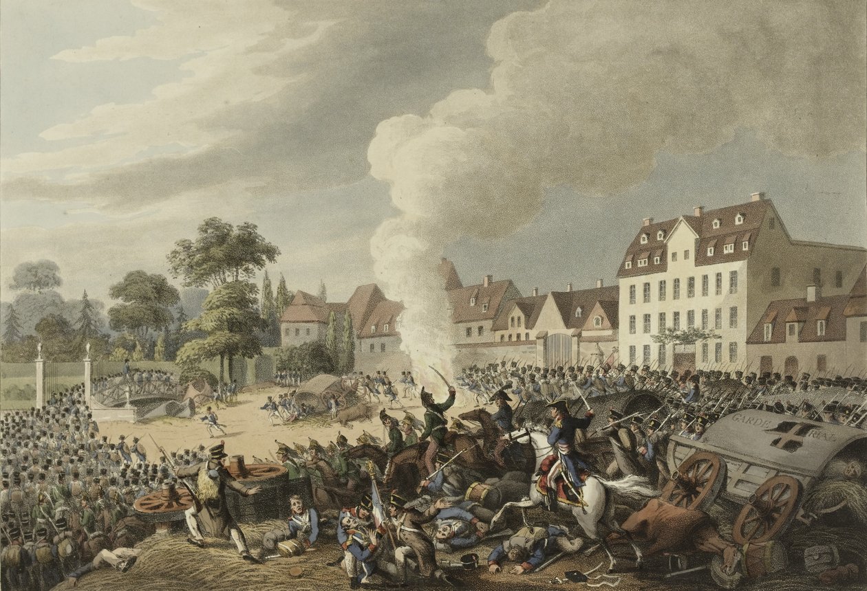 Slaget ved Leipzig, 16.-19. oktober 1813, fra En illustreret optegnelse over vigtige begivenheder i Europas annaler i årene 1812, 1813, 1814 & 1815, 1815 (farveakvatint) af English School