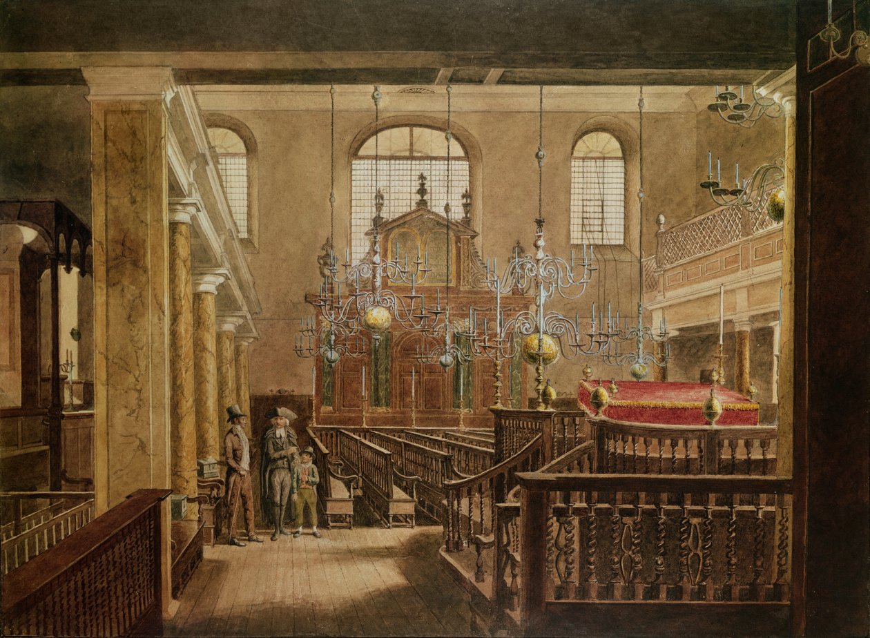 Bevis Marks Synagogue, ca. 1817 (wc på papir) af English School