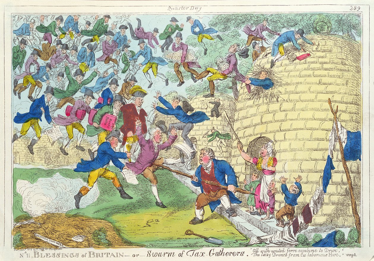 Blessings of Britain - eller Swarm of Tax Gatherers, 1817 (farveætsning) af English School