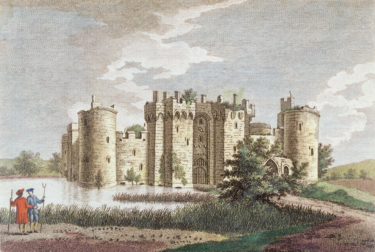 Bodiam Castle, Sussex, 7. januar 1778 (farvegravering) af English School