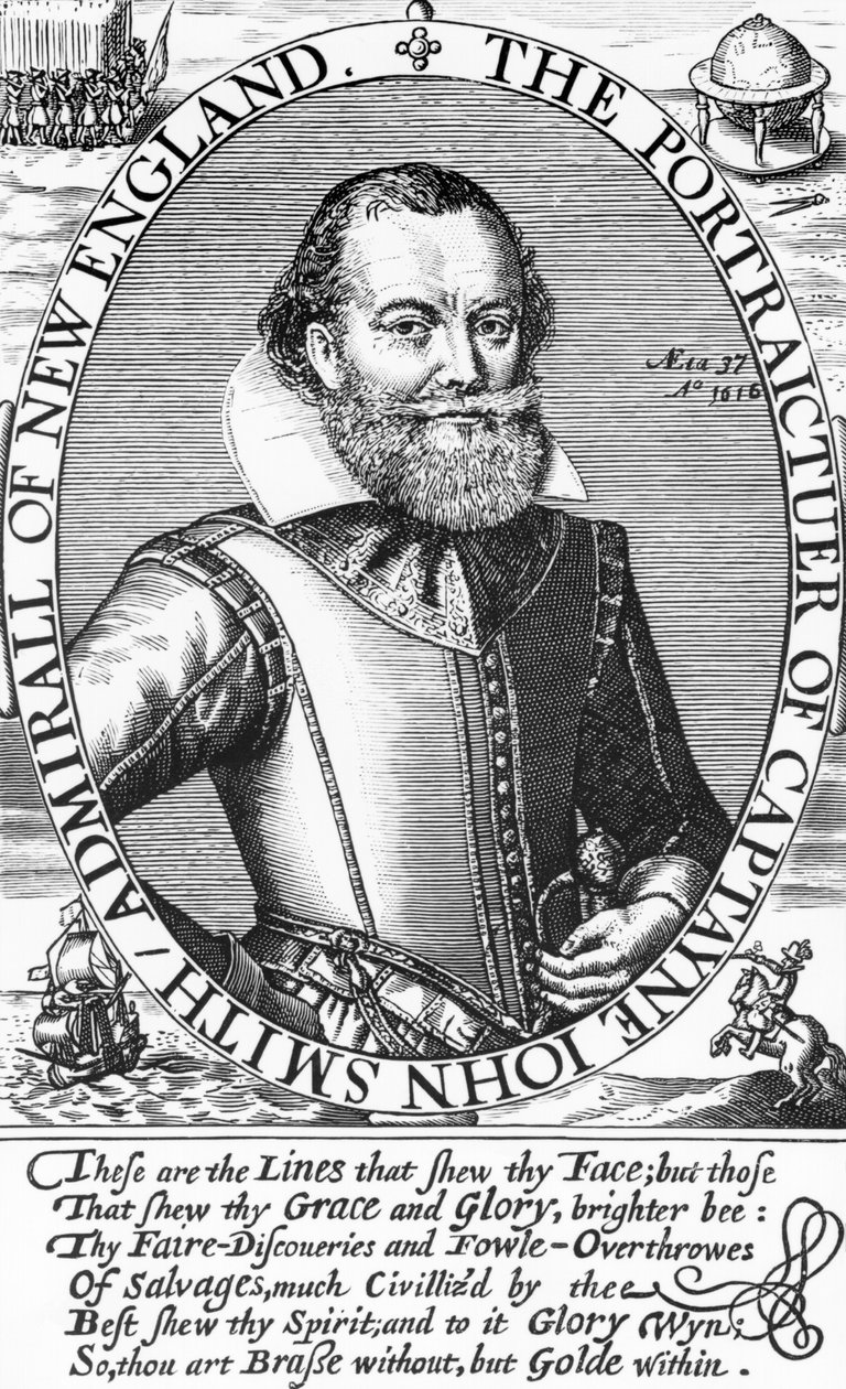 Kaptajn John Smith (1580-1631) 1. guvernør i Virginia, 1616 af English School