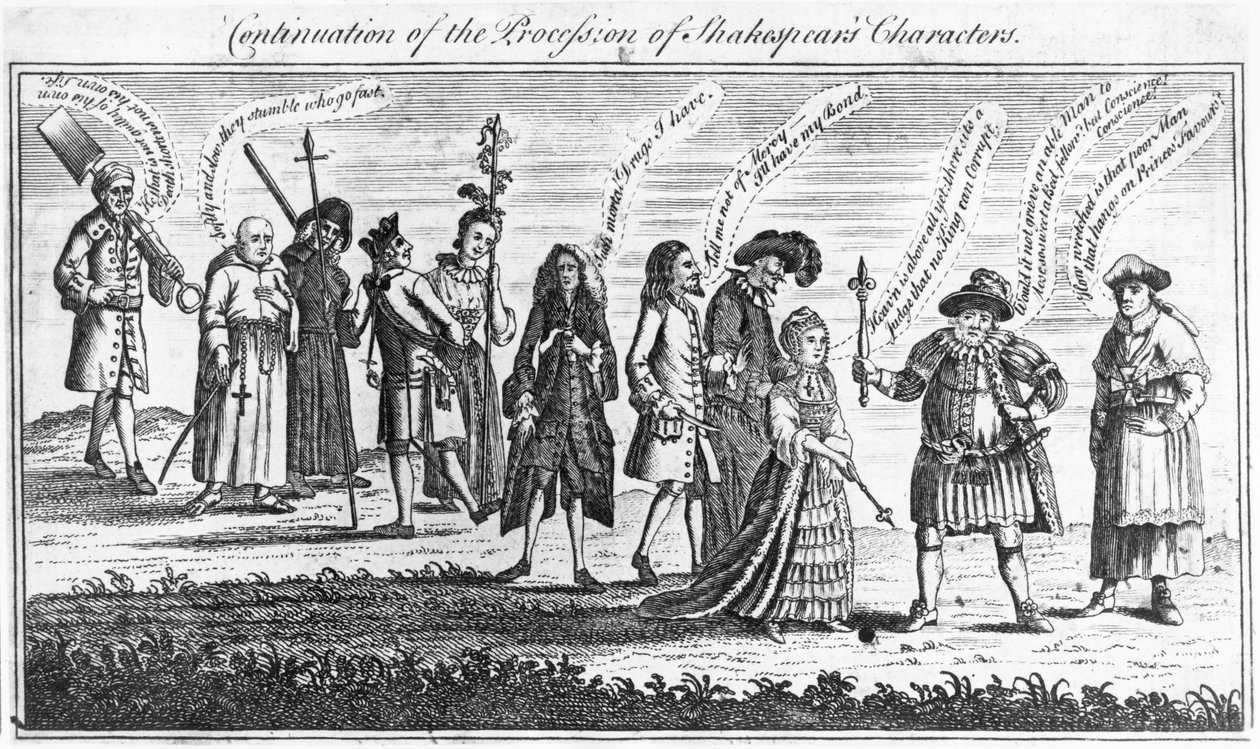 Fortsættelse af processionen af Shakespeares karakterer under jubilæumsfejringerne, 1769 af English School