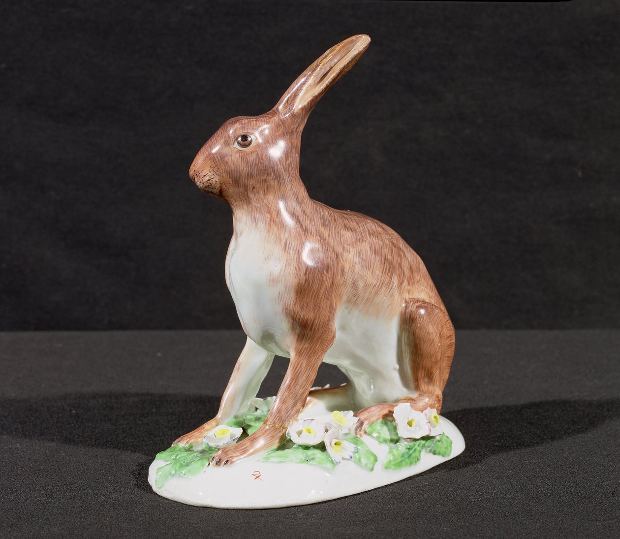 Figur af en hare, Plymouth, mærke 2 i rødt, 1769-70 (porcelæn) af English School