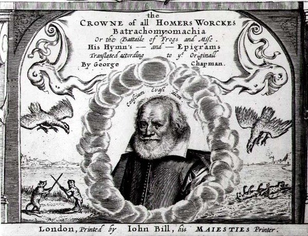 Frontispice af Batrachomyomachia eller Slaget om frøer og mus, oversat af George Chapman (ca. 1559-1634) af English School