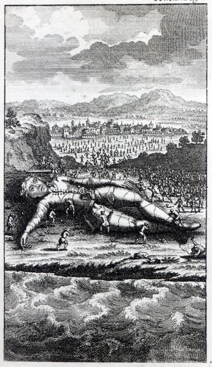 Gulliver fanget af Lilliputians, illustration fra 