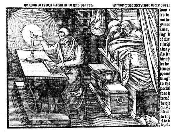 Hugh Latimer (ca. 1485-1555) Holder sin finger i en stearinlysflamme, fra Acts and Monuments af John Foxe (1516-87) 1563 af English School