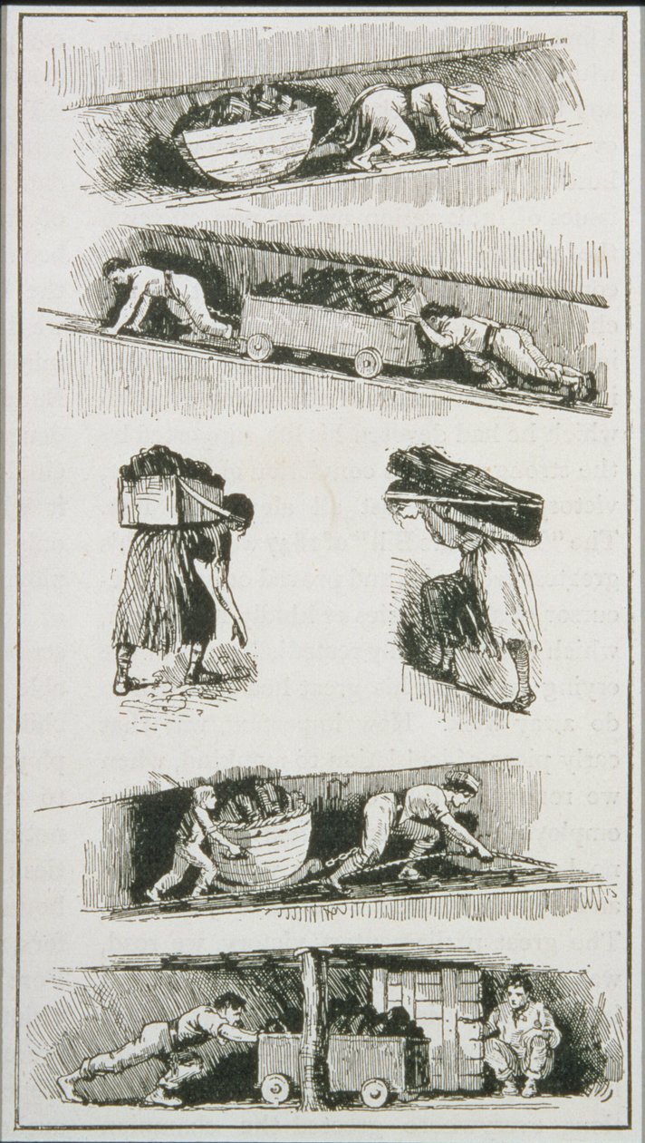 Arbejdere (herunder en kvinde og et barn) i kulminer før 1843 af English School