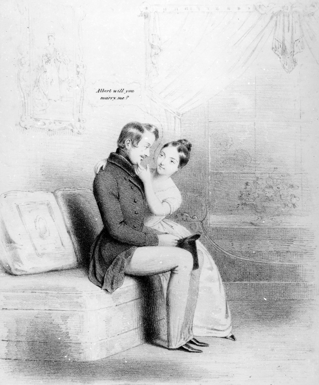 Skudår! Dronning Victoria frier til Albert, udgivet 1840 af English School