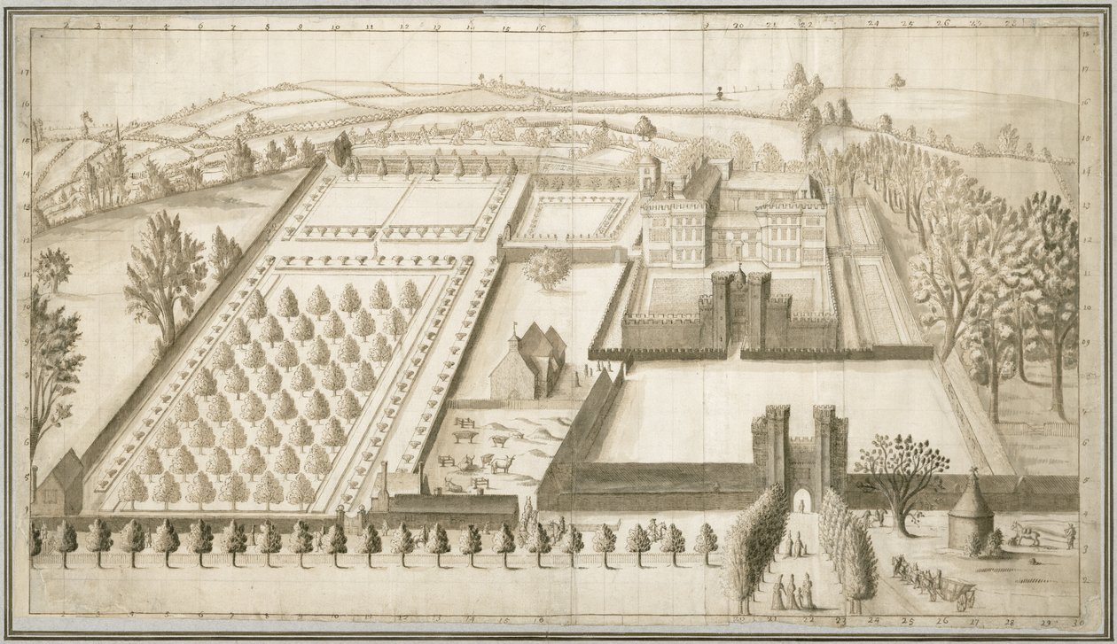 Lullingstone Castle, ca. 1670 (pen og blæk med vask på papir) af English School