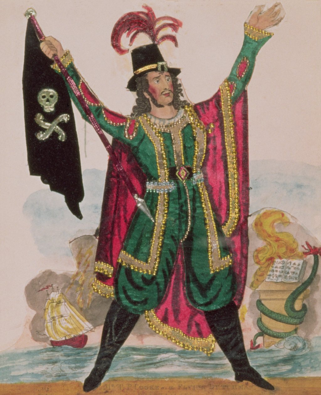 Mr.T.P.Cooke i rollen som den flyvende hollænder (gravering og collage) af English School