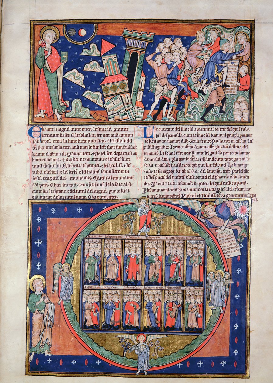 Ms R.16.2 fol.7a Det sjette segl, fra Trinity Apocalypse, ca. 1250 af English School