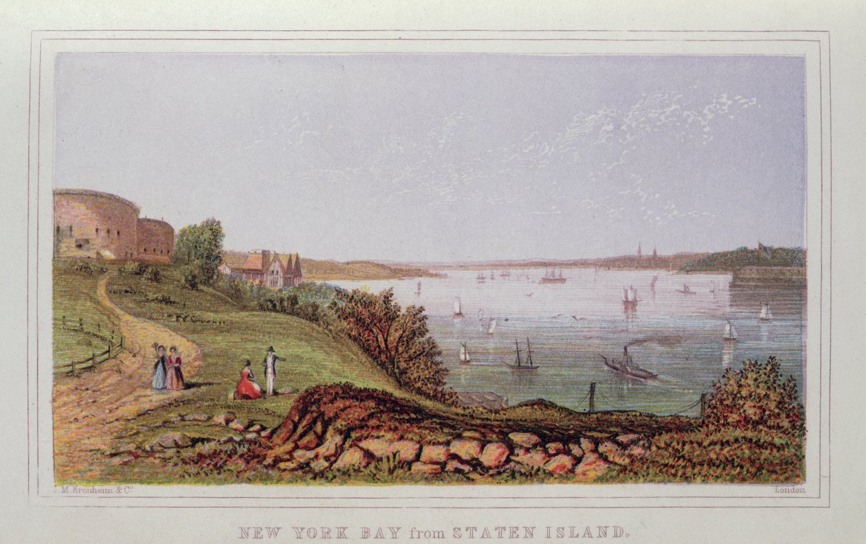New York Bay fra Staten Island, graveret af M. Kronheim og Co., London af English School
