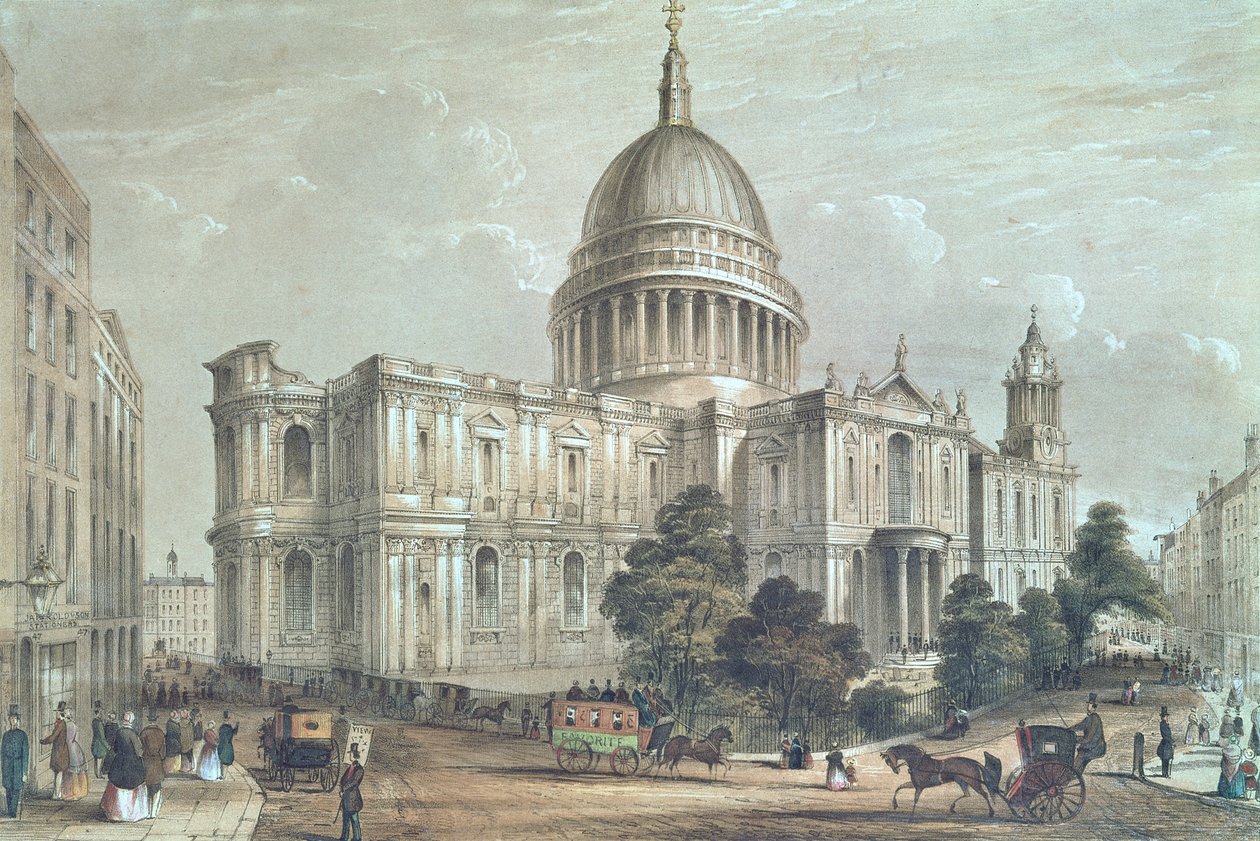 Nordøst udsigt over St. Pauls Cathedral, ca. 1850 af English School