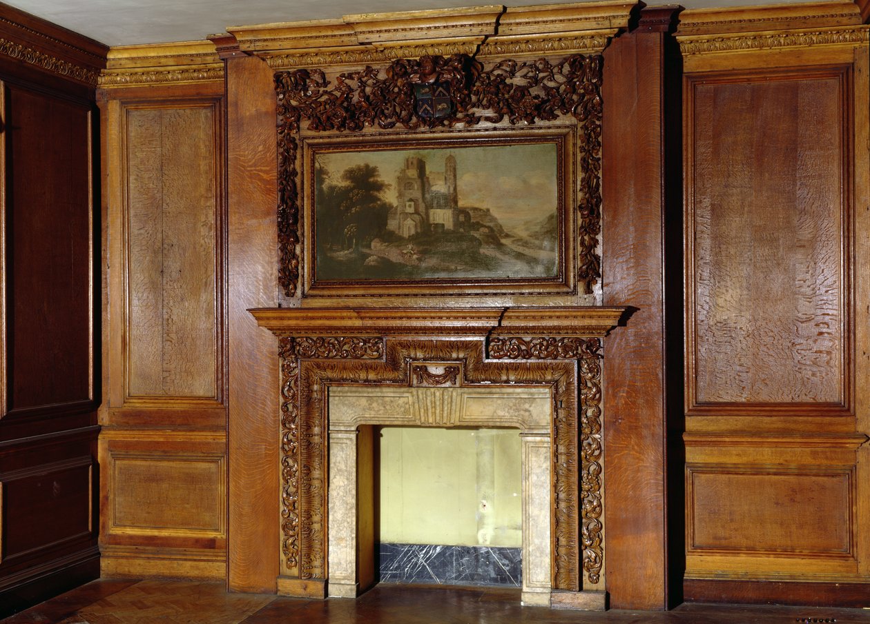 Paneler og skorstensstykke fra det gamle palads, Bromley-by-Bow, ca. 1605 af English School