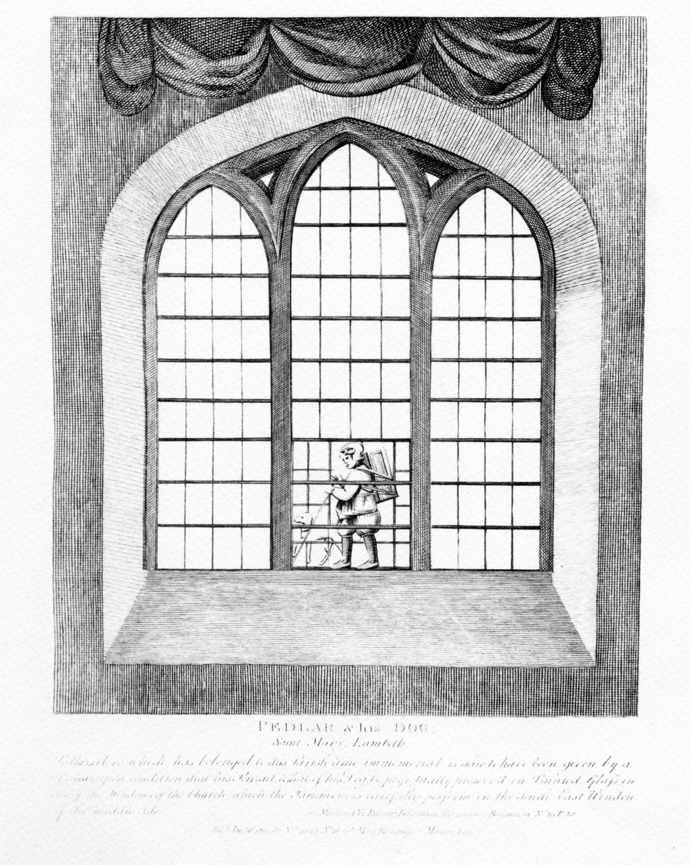 Pedlar og hans hund, Saint Mary Lambeth, 1791 af English School