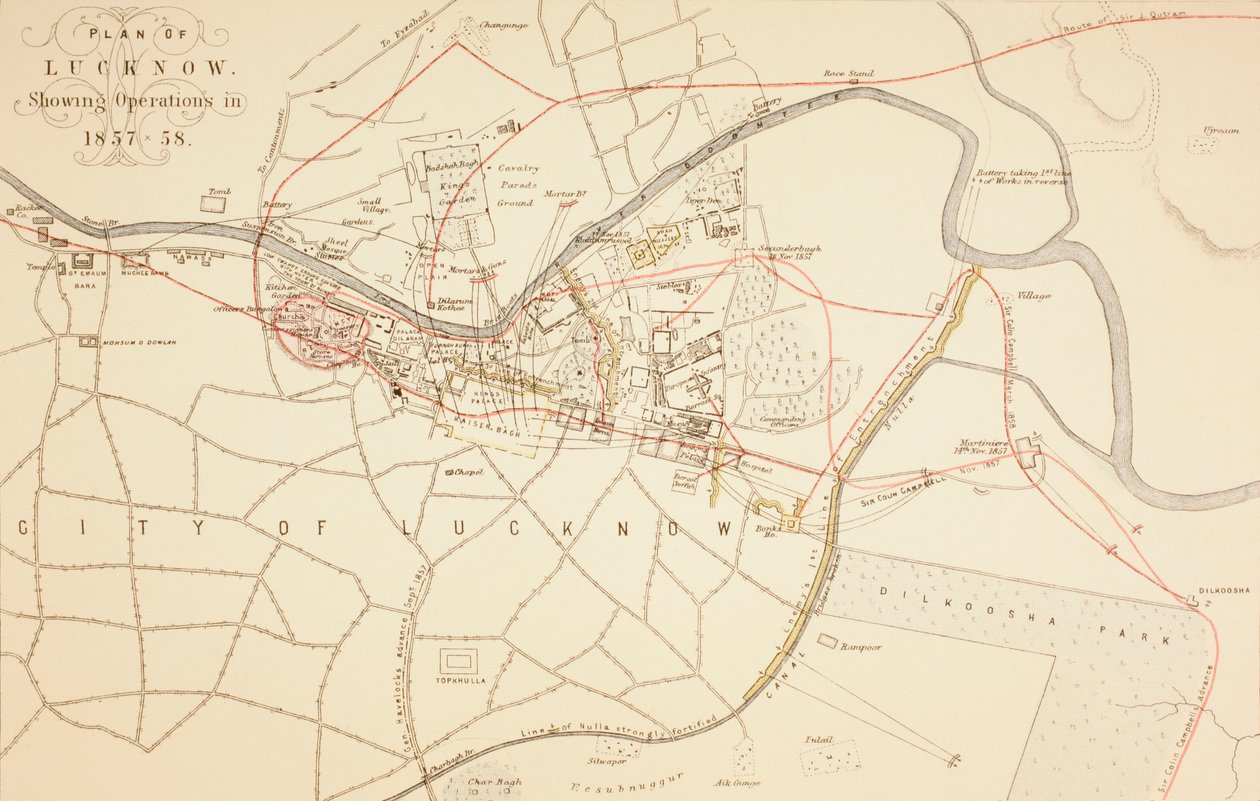 Plan af Lucknow, 1883 af English School