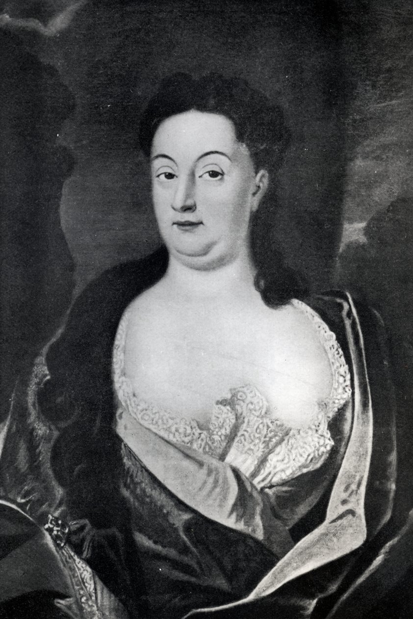 Portræt af grevinde Ehrengard Melusina von der Schulenburg, hertuginde af Kendal (1667-1743) af English School