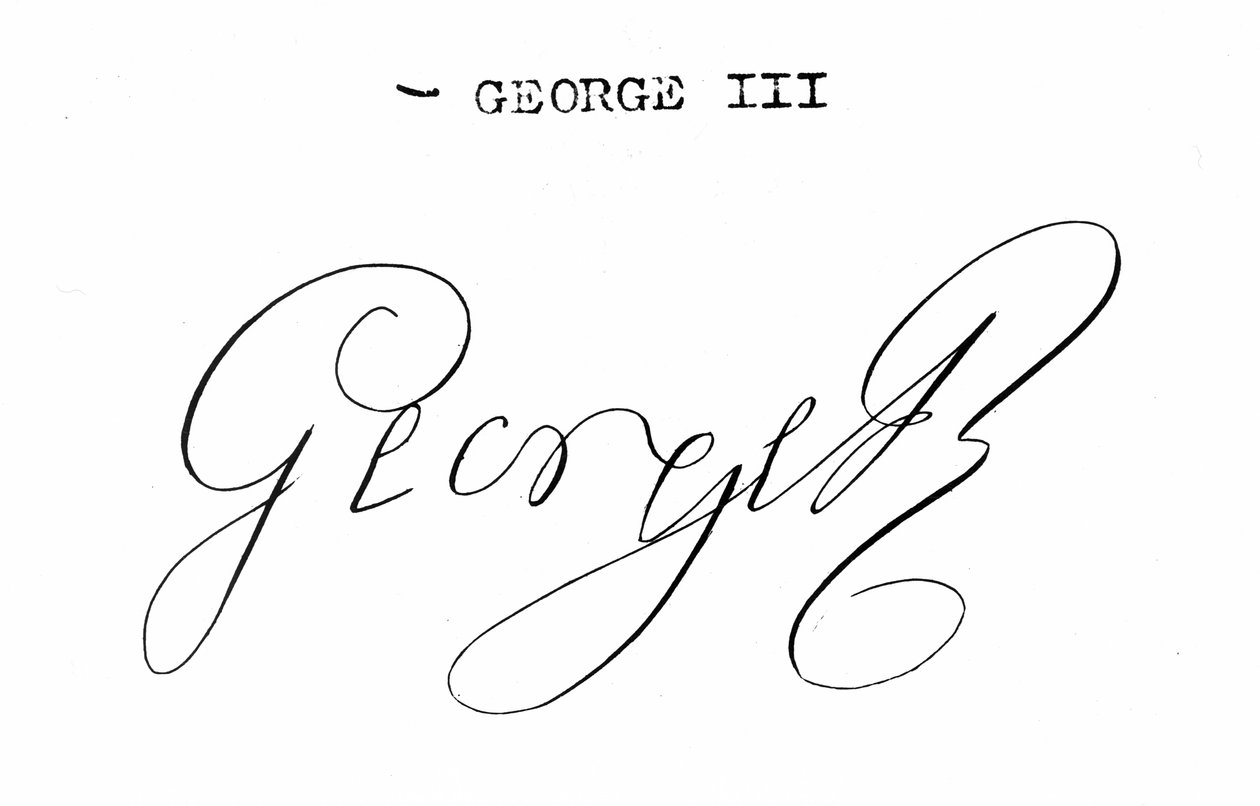 Underskrift af kong George III (1738-1820) af English School
