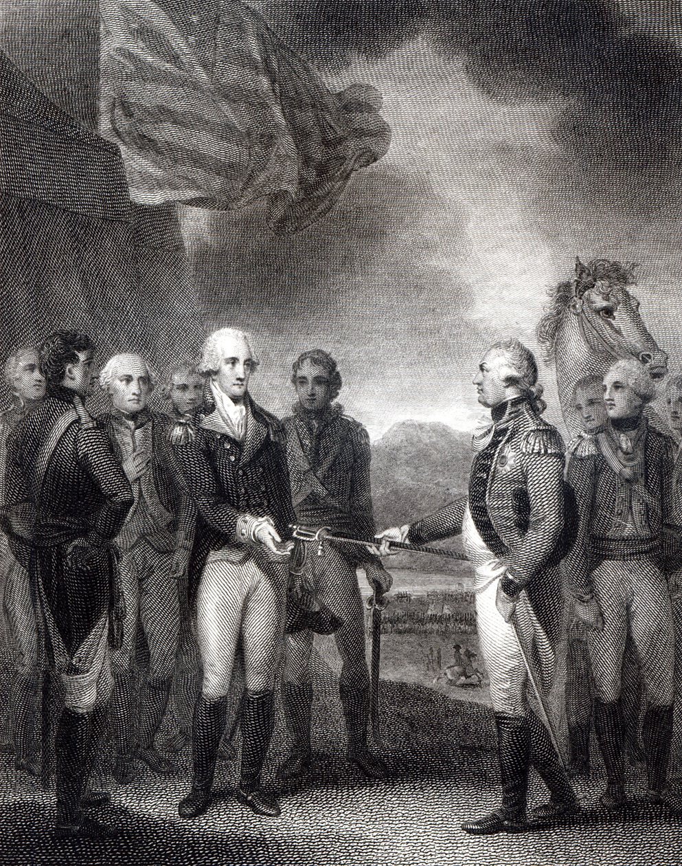 Overgivelse af Lord Cornwallis i Yorktown, 1781 af English School