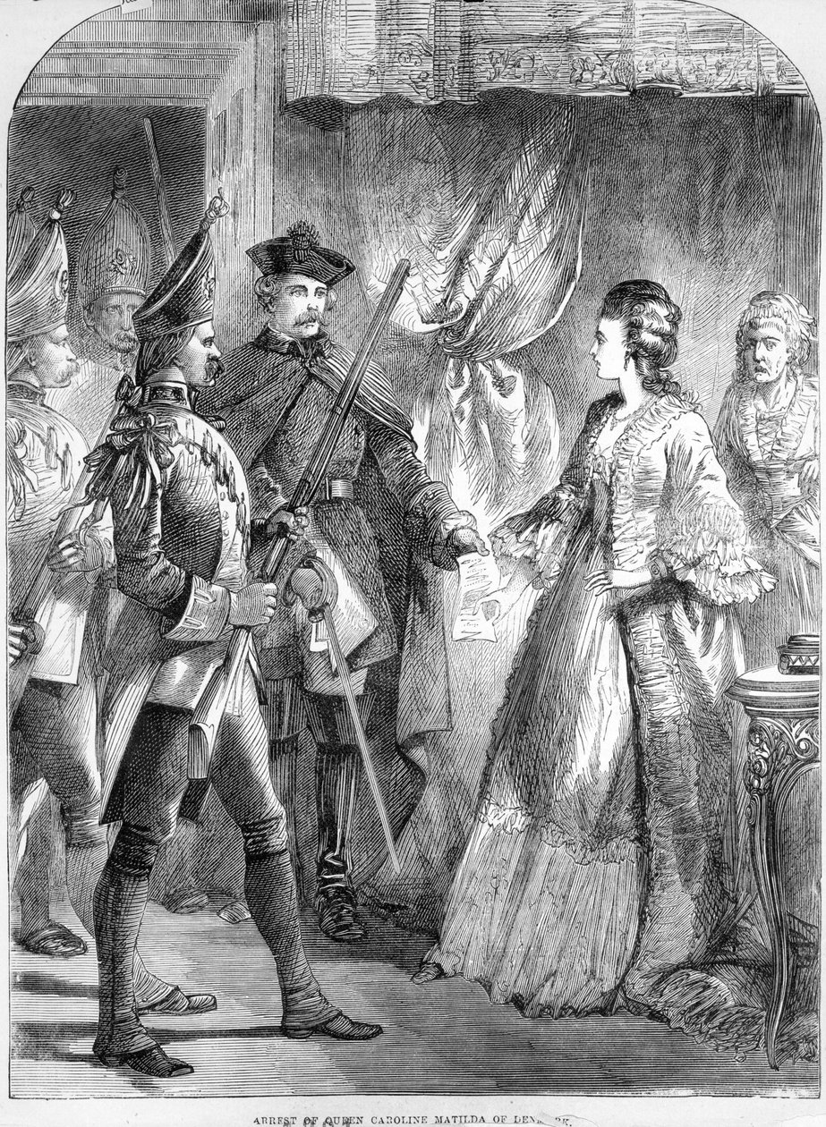 Arrestationen af Caroline Matilda, dronning af Danmark og Norge i 1772 (tryk) af English School