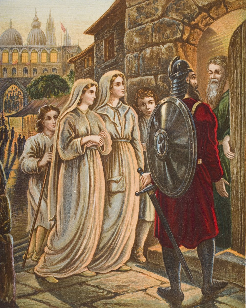 The Pilgrims at the house of Manson, illustration fra 