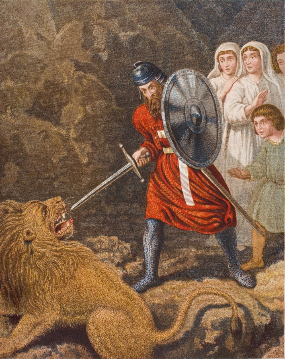 Pilgrimens møde med en løve, illustration fra 