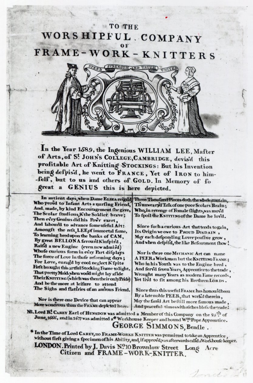 Til Worshipful Company of Frame-Work-Knitters (udskrift) af English School