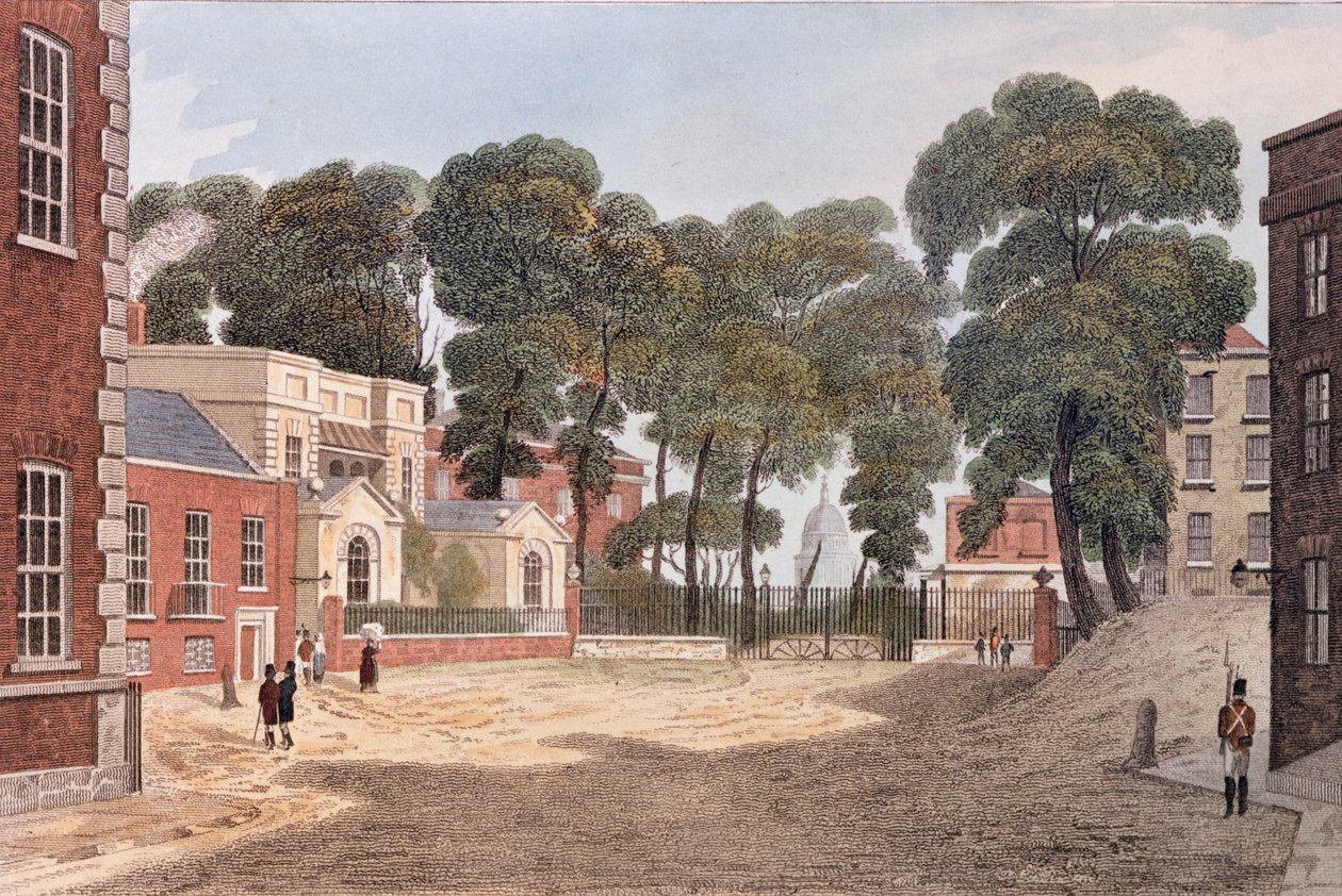 Udsigt over Whitehall Yard, illustration fra 