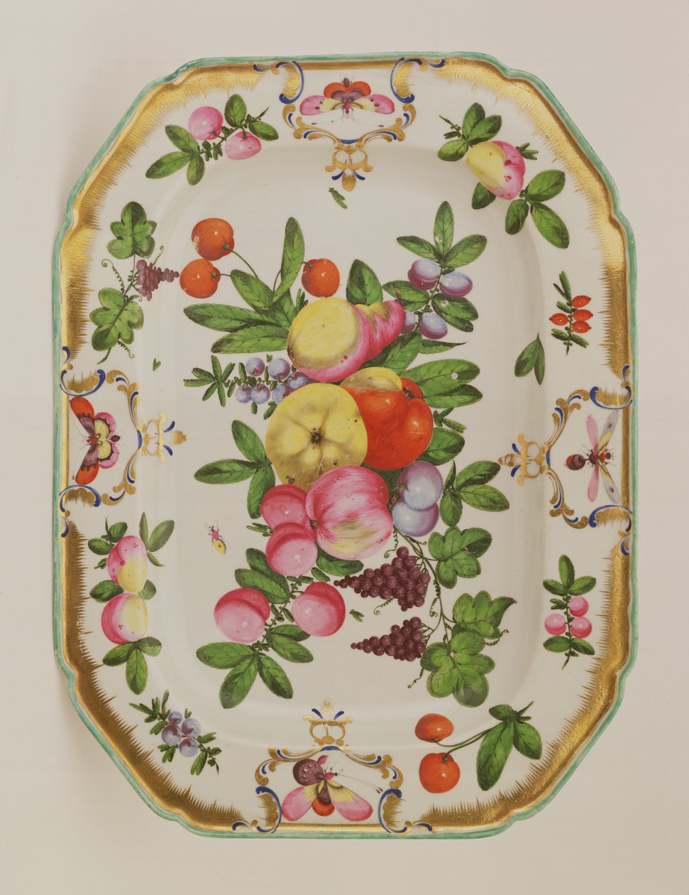 Worcester aflangt fad fra Duke of Gloucester service, 1775-78 (porcelæn) af English School