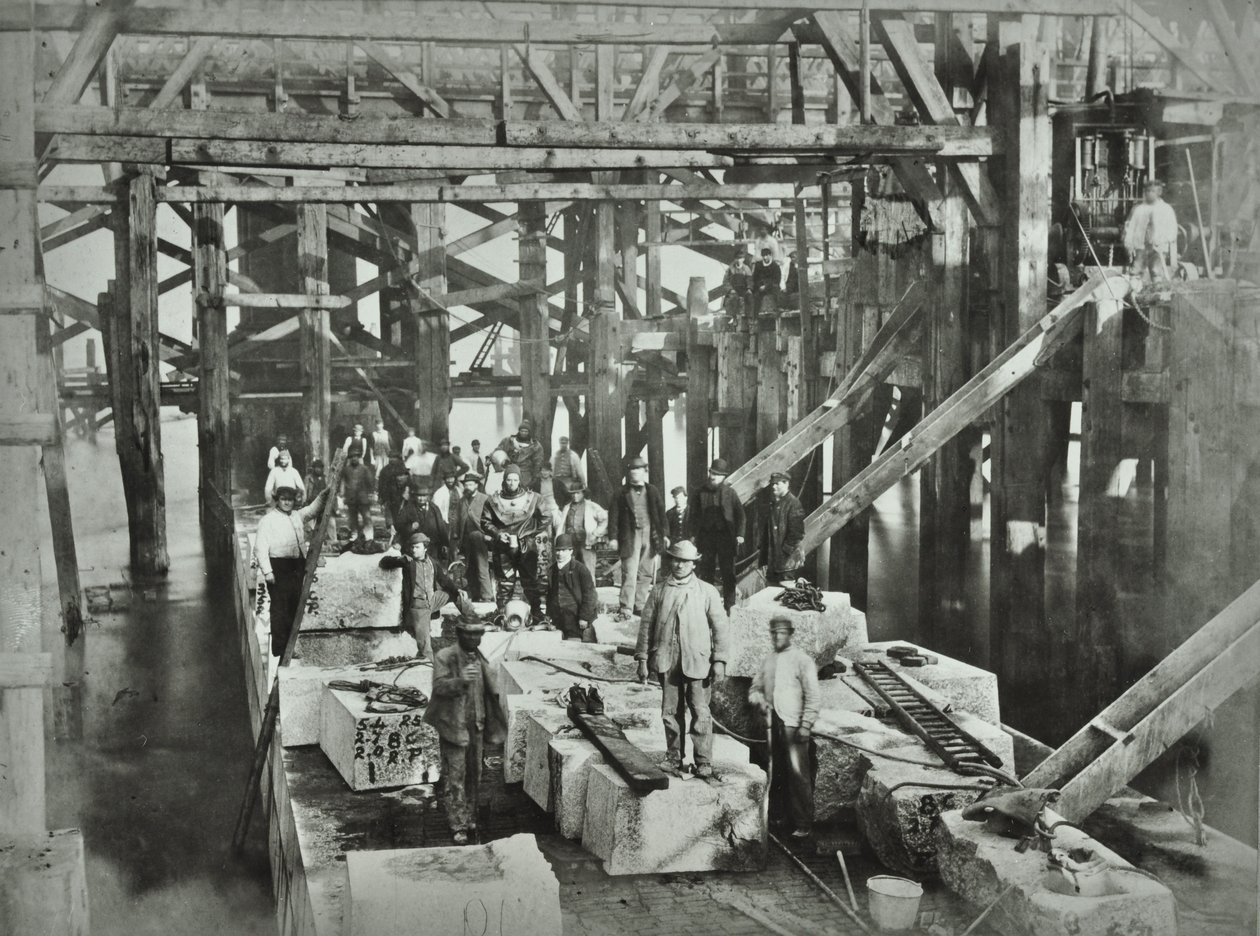 Blackfriars Bridge: bygningsarbejdere, 1869 af English Photographer