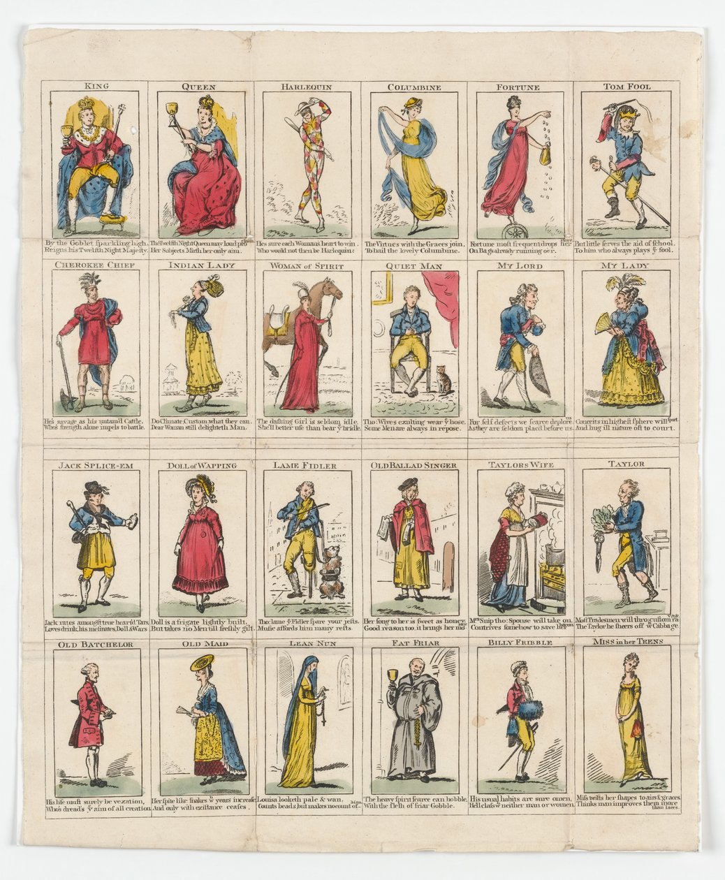 24 Twelfth Night Characters, 1818 (håndfarvet gravering) af English School