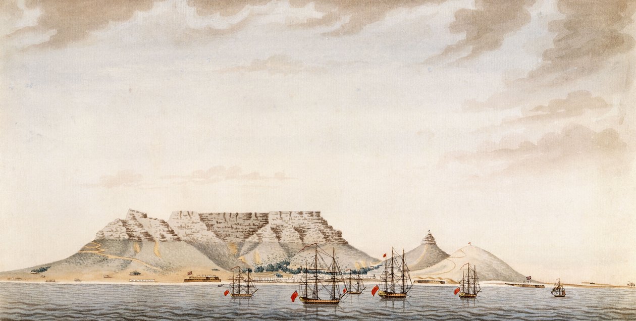 En britisk flåde i Table Bay, ca. 1780 af English School