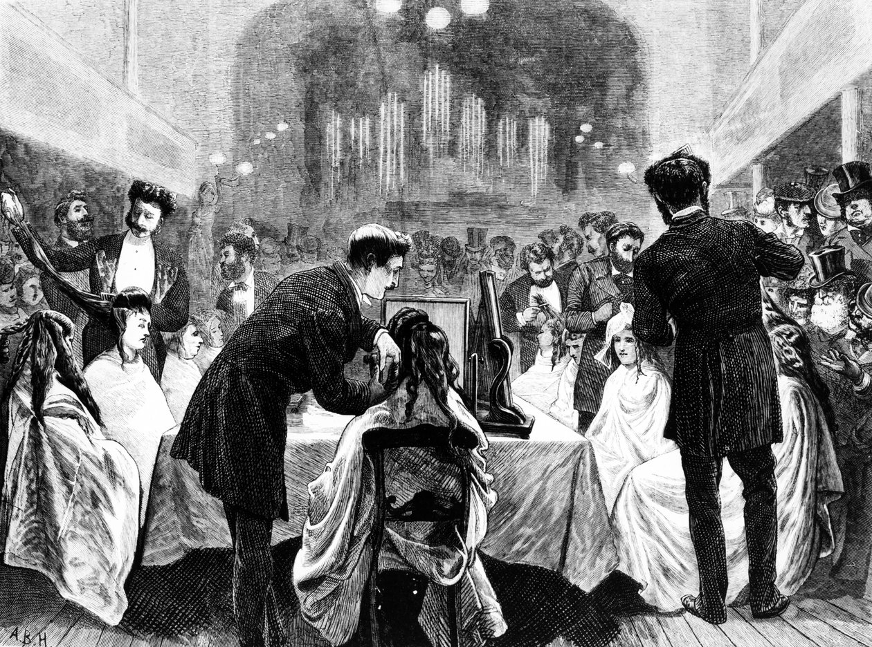 En frisørudstilling, 1872 af English School
