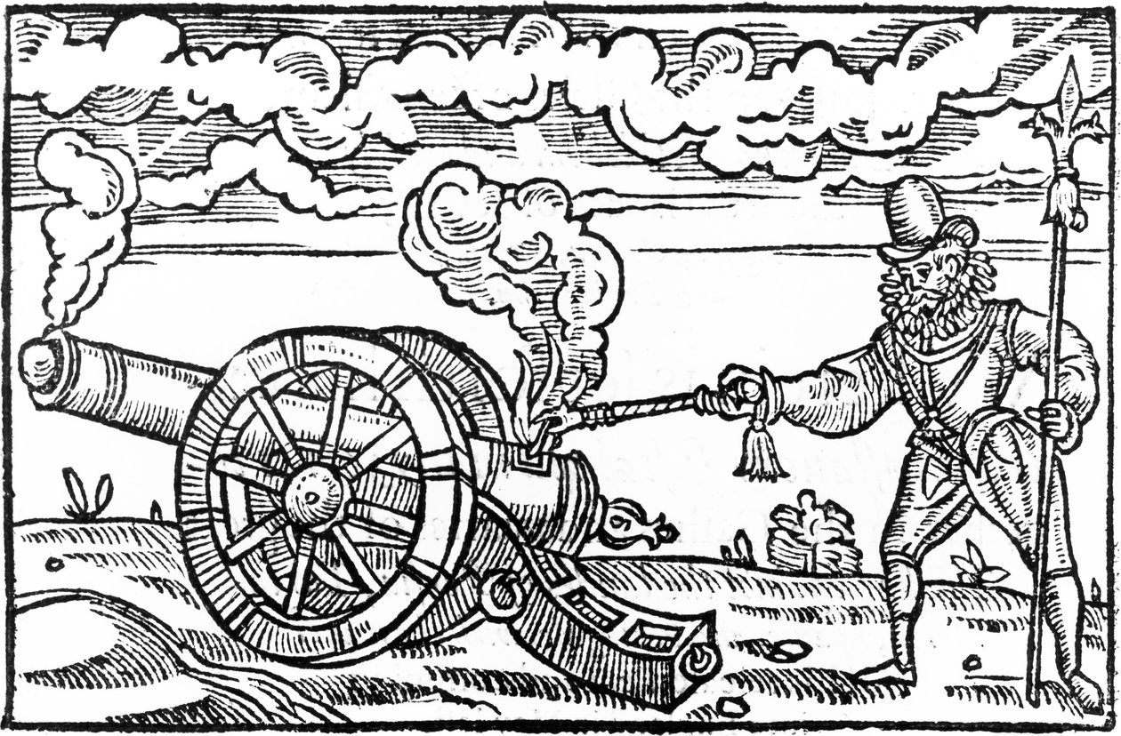 En Pikeman tænder en kanon af English School