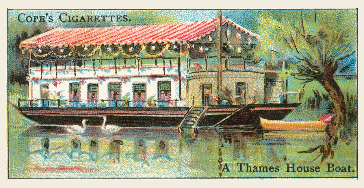 En husbåd i Themsen (chromolitho) af English School