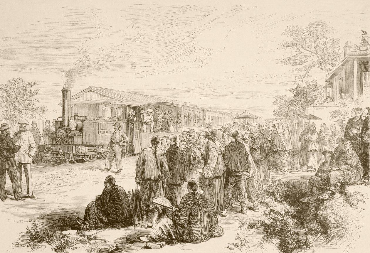 Varhainen kiinalainen rautatie n. 1880 (litho) af English School