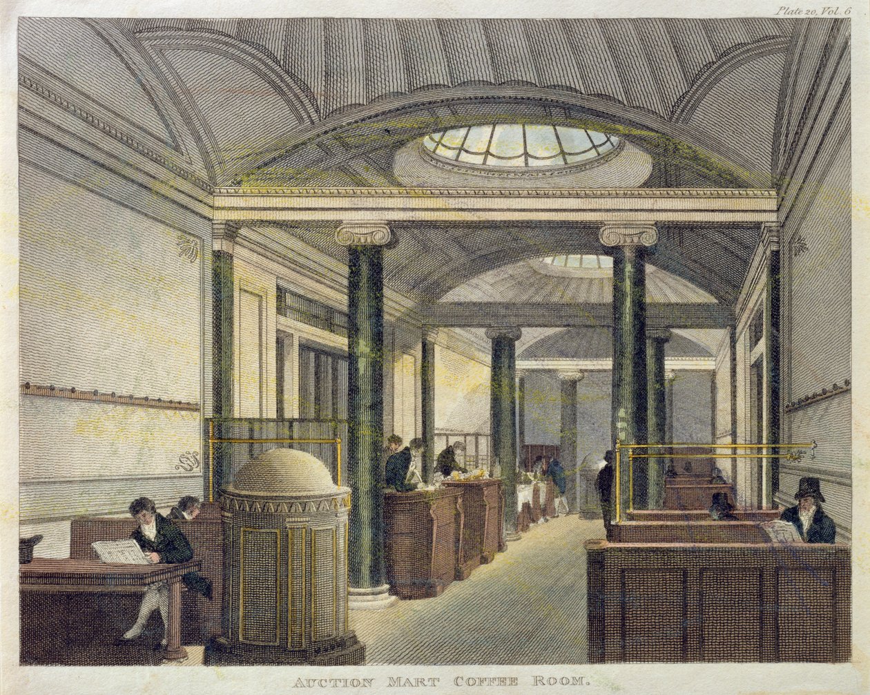 Auktion Mart Coffee Room (farvegravering) af English School
