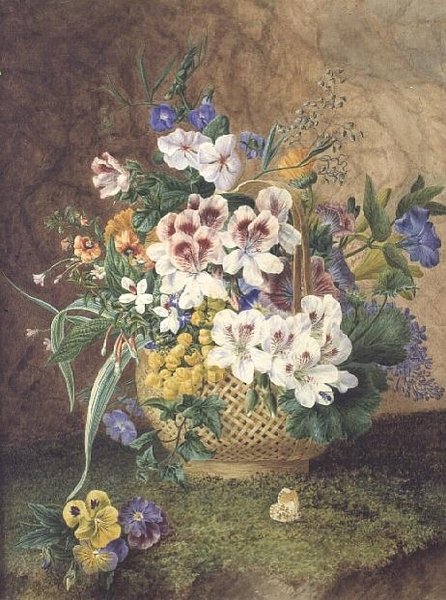 Kurv med blomster af English School