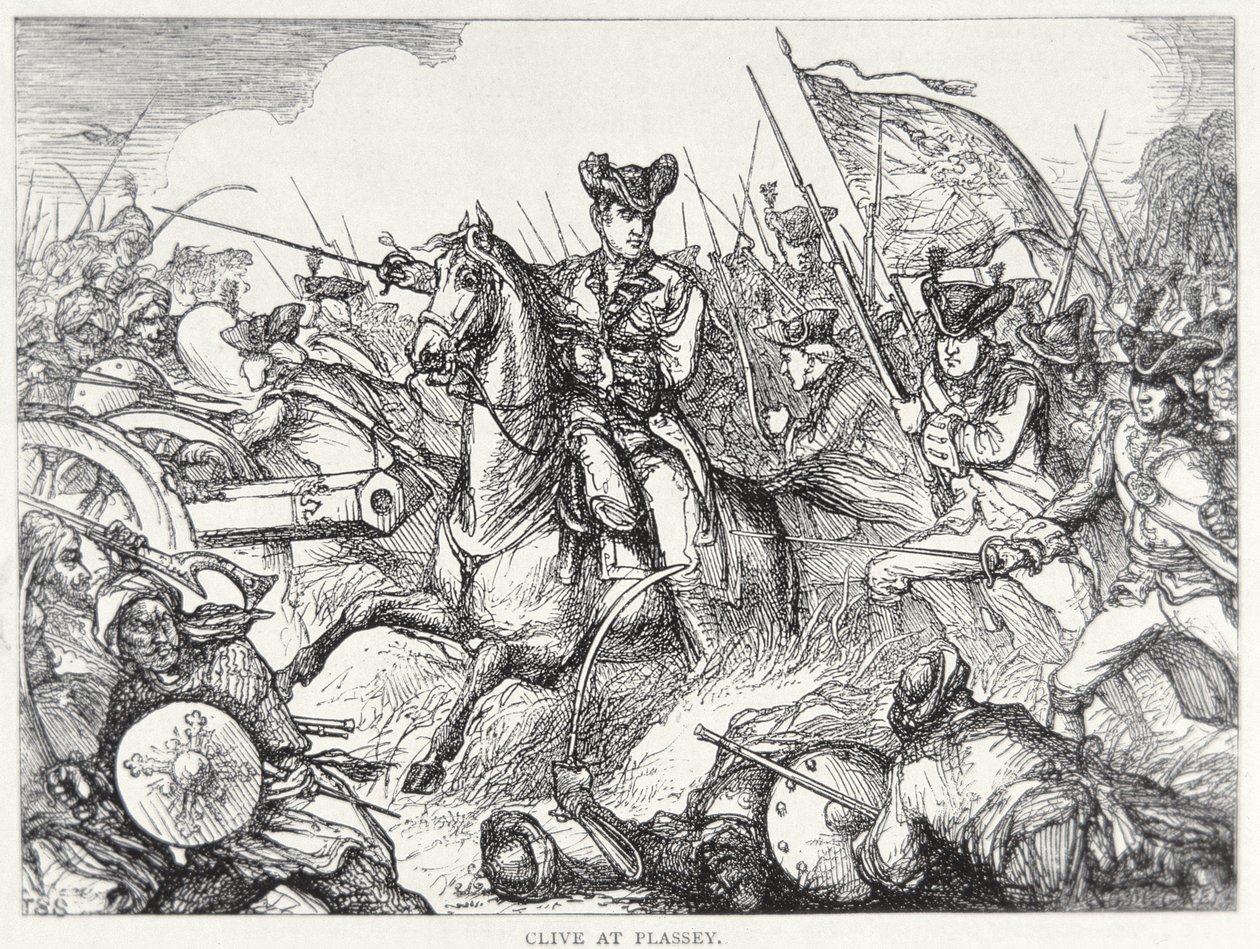 Battle of Plassey (farve litho) af English School