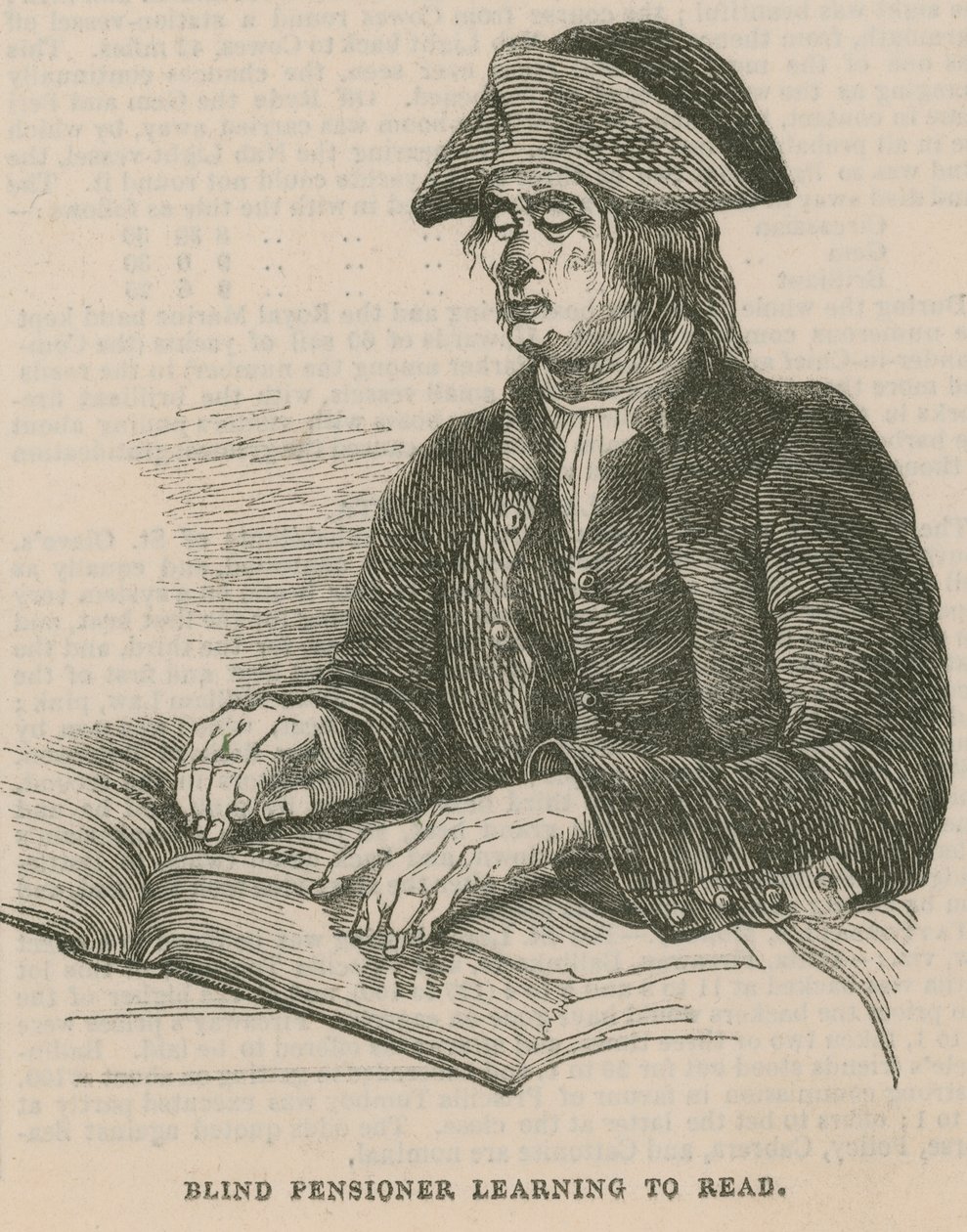Blind pensionist lærer at læse (kobberstik) af English School